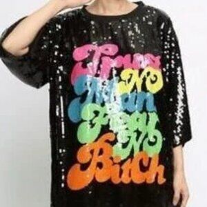 MINI Sequin Dress w/Graphics Design - Trust No Man Fear No BiXX!